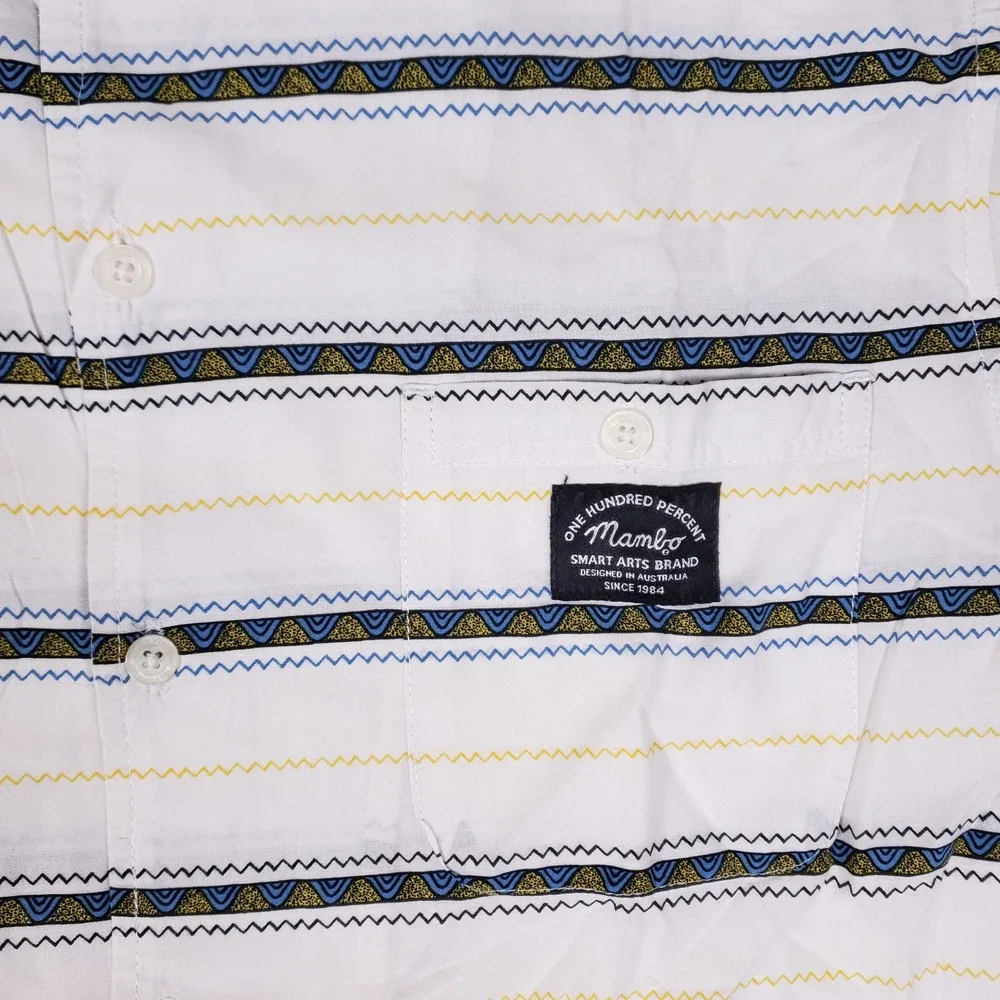 Mambo Shirt Mens S Short Sleeve Button Down White Tribal Geometric Surf Beach